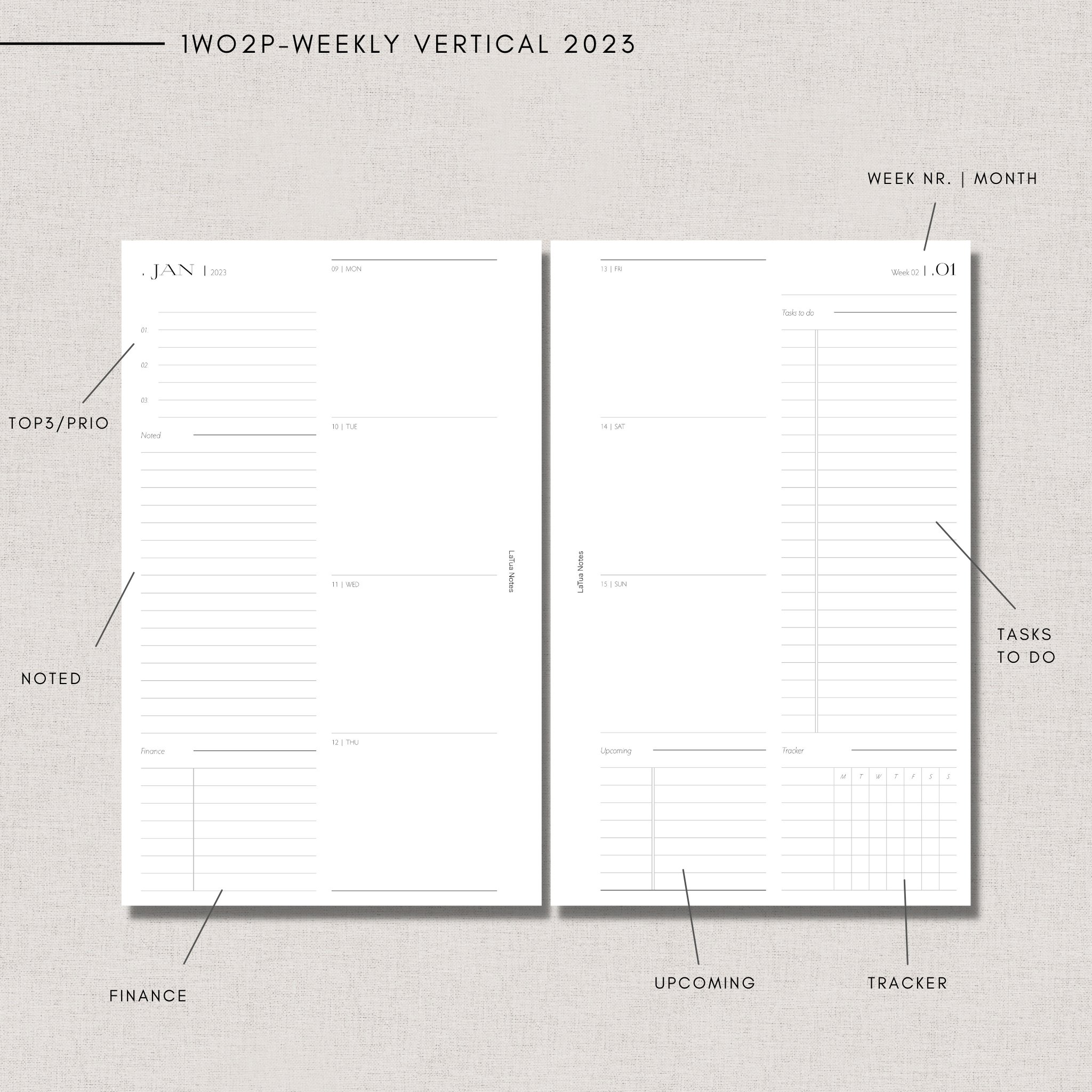 2024 WEEKLY Planner Insert Dated WO2P Horizontal Lined