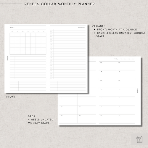 Renees Collab Monthly planner undated |Foldout